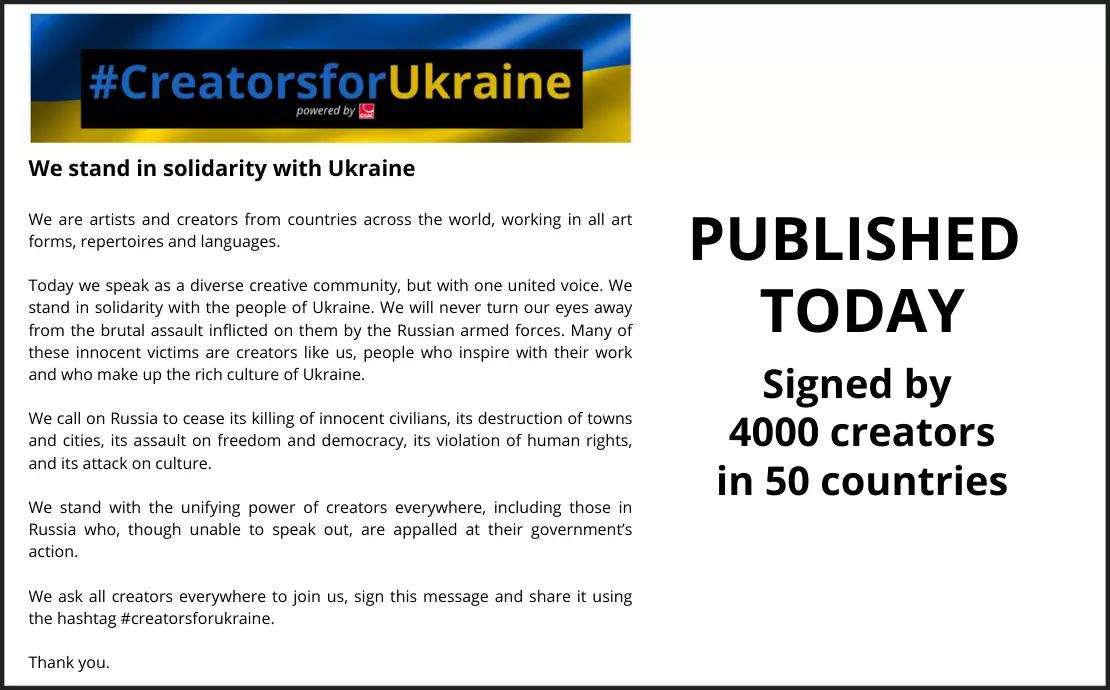 Ukraine 4000 Creators Sign Open Letter