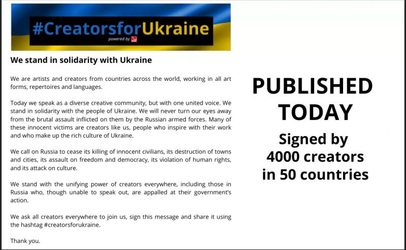 Ukraine 4000 Creators Sign Open Letter